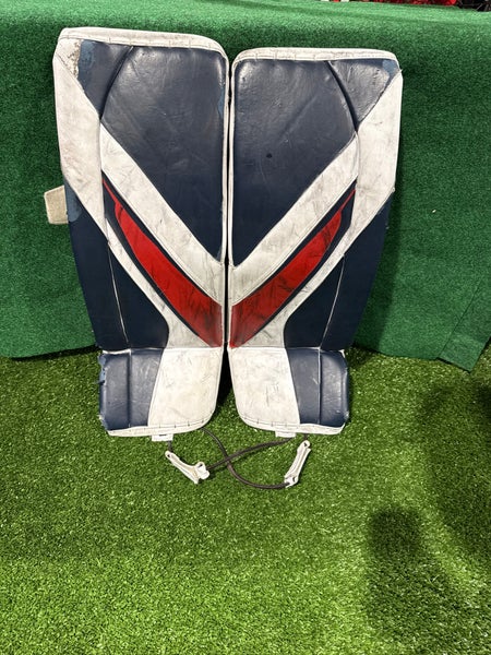 Blue Red & White Bauer Vapor X5 Pro Goalie Leg Pads (Used) | Intermediate Medium (31+)