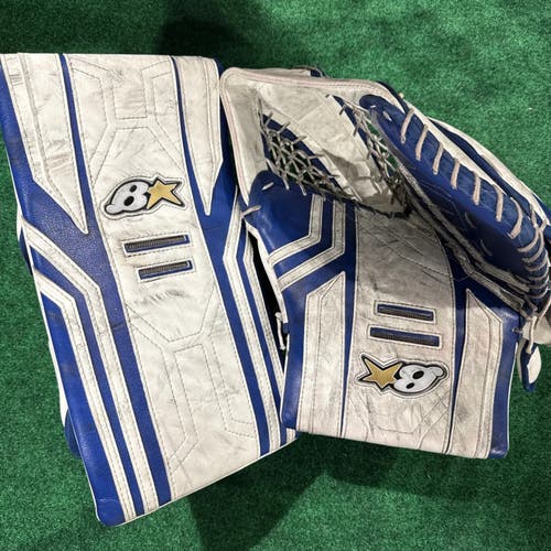White & Blue Intermediate Brian's Optik X3 Goalie Glove & Blocker Set Regular (Used)