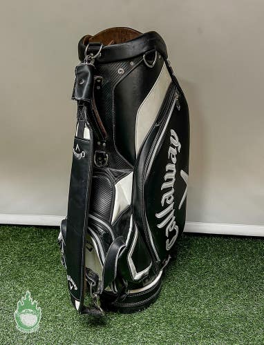 Used Callaway Black/White Staff Bag 6-Dividers 9-Pockets Rainhood Included