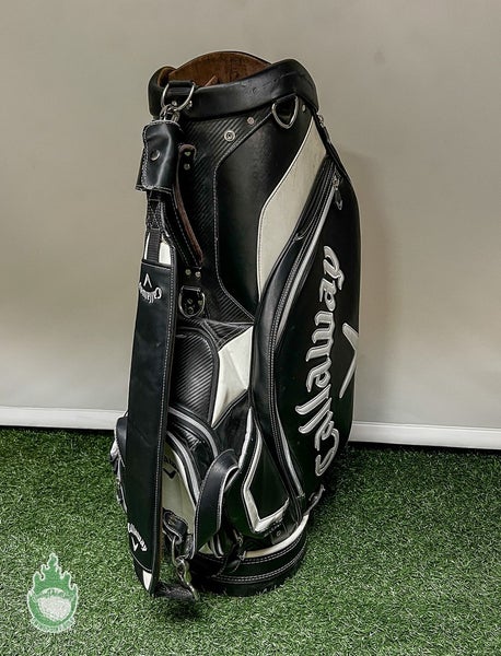 Used Callaway Black/White Staff Bag 6-Dividers 9-Pockets Rainhood Included