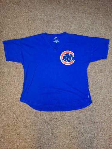 Fanatics Womens Chicago Cubs Logo Spirit Jersey V-Neck Tee Shirt Sz Large