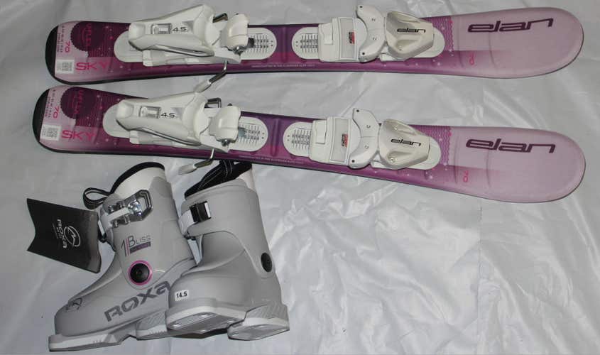 NEW 2026 ELAN SKY 70cm kids skis EL 4.5 adjustable Bindings + 14.5 Mondo boots ROXA