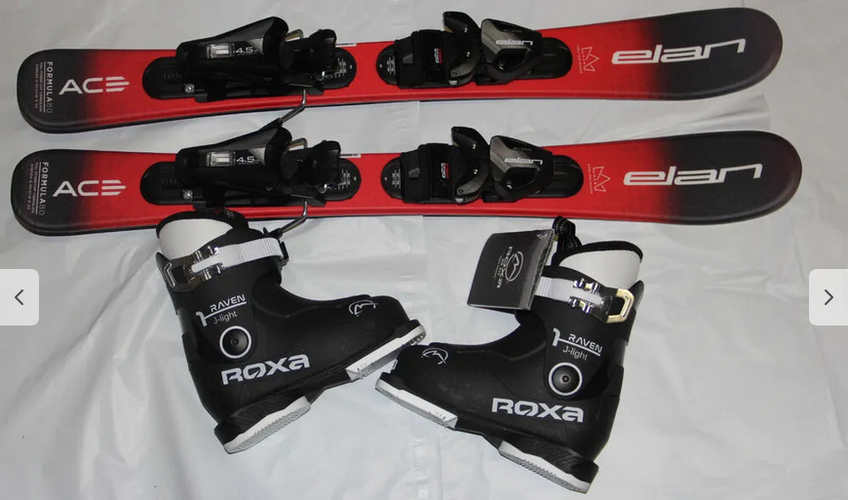 NEW 70cm ELAN formula kids skis with bindings  + Roxa ski boots 15.5 mondo /US 7