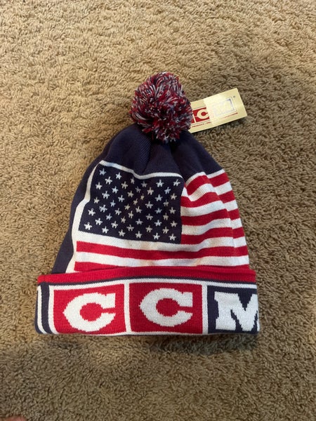 CCM Knit Pom Beanie Hat – Navy/Red/White – New With Tags