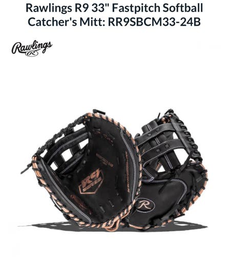 New Rawlings R9 Right Hand Throw 33” Fastpitch Catchers Mitt