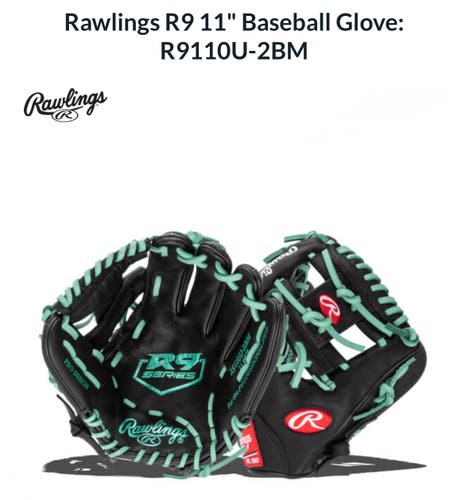 New RH Rawlings R9 Contour Fit Baseball Glove 11"