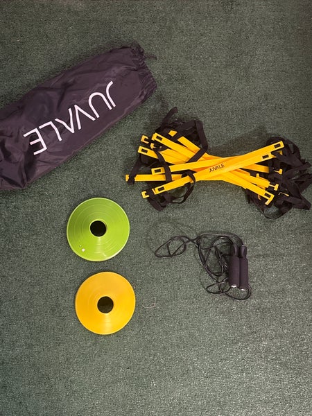 Set of speed and agility training items. Ladder, 11 cones and jump rope. See description for details