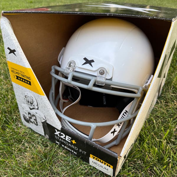 3 xenith youth x2e+ football helmet mask NEW Xenith X2E+ Standard Fit Youth Medium Football Helmet White Grey Face  Mask 2023 | SidelineSwap