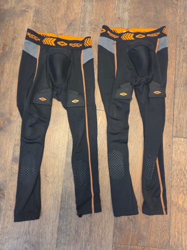 Set of two Black Small Boys Shock Doctor Compression pants with velcro and cup (Used)
