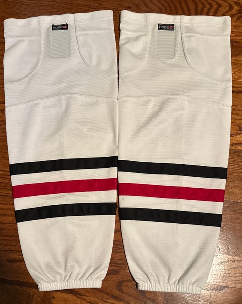 26” White with black and red stripes adult Medium Kobe Socks-EUC