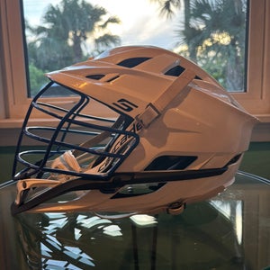 White Cascade S Helmet with Custom Blue Chrome Facemask