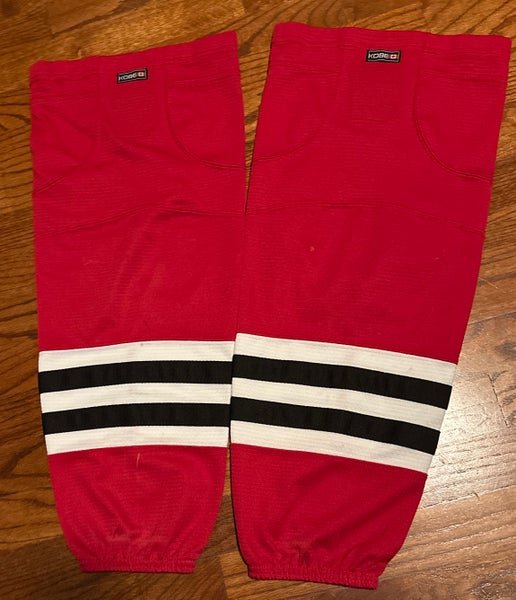 Red with white and black stripes adult Medium Kobe Socks (Used)-25”