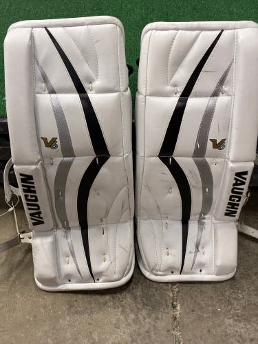 White 22" Youth Vaughn Velocity V6 Goalie Leg Pads (Used)