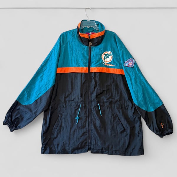 Miami Dolphins Vintage Long Sleeve Wind Breaker Pro Player NFL 75 Patch Size XL