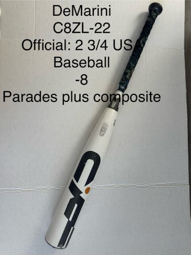 2022 DeMarini CF Composite USSSA Certified Bat (-8) 23 oz 31" (Used)