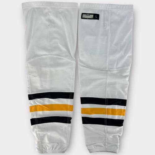 Pro Stock Used CCM Large, XL Wilkes-Barre/Scranton Penguins Away White Hockey Socks
