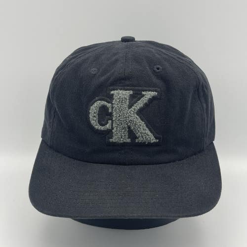 Vintage 90s Calvin Klein Jeans Carpet Logo Hat Snapback Black Made in USA Rare