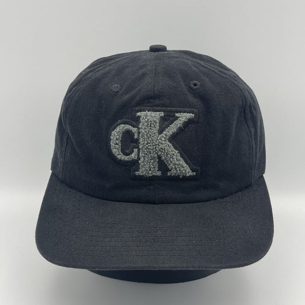 Vintage 90s Calvin Klein Jeans Carpet Logo Hat Snapback Black Made in USA Rare