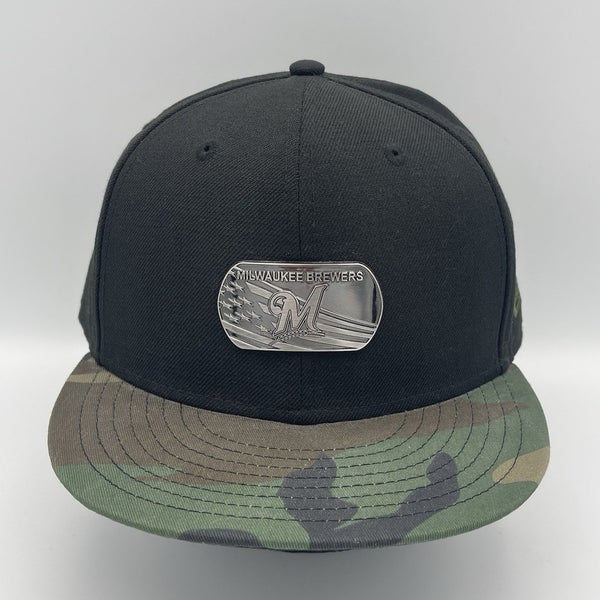 New Era 59fifty Milwaukee Brewers Dog Tag Camo Military Fitted Hat Size 7 1/2