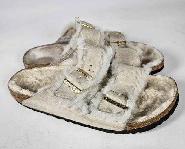 Birkenstock Arizona Shearling Lined Sandals Women 40 / 9 Off White Suede