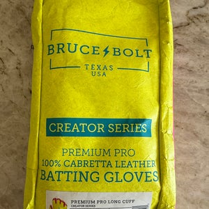 Brand New Bruce Bolt Long Cuff Leather Batting Gloves Yellow Blue Pink Youth Small