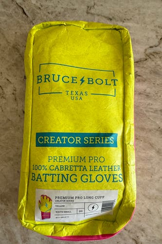 Brand New Bruce Bolt Long Cuff Leather Batting Gloves Yellow Blue Pink Youth Small