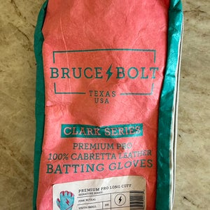 Bruce Bolt Long Cuff Leather Batting Gloves Pink/Blue youth small