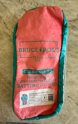 Bruce Bolt Long Cuff Leather Batting Gloves Pink/Blue youth small
