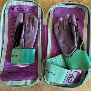 Bruce Bolt Long Cuff Leather Batting Gloves Black purple teal PG