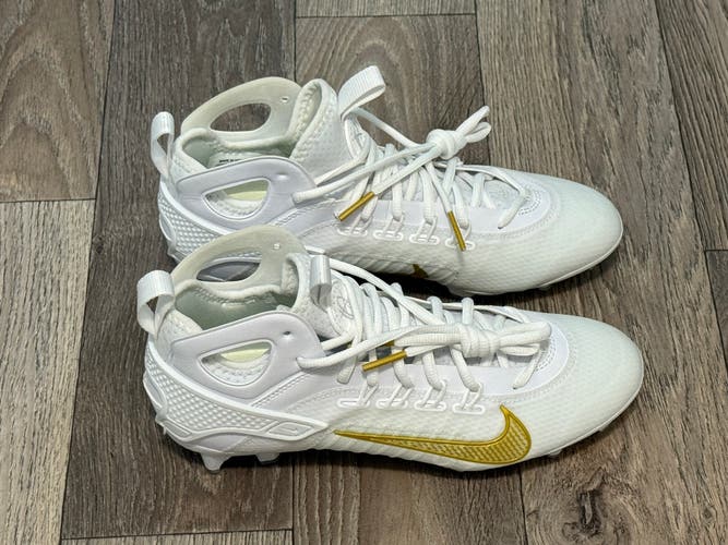 Nike Men's Huarache 9 Elite LAX Lacrosse Cleats White/Gold FD0088-100 Size 7.5