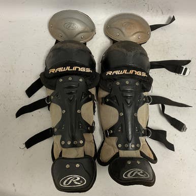 Used Rawlings Catchers Leg Guards Black And Silver Junior 11855-S000189708