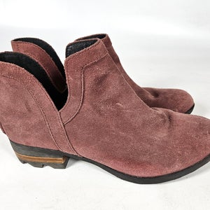 Sorel Lolla Cut Out Red Suede Leather Ankle Boots Cutout Booties Womens Size 9
