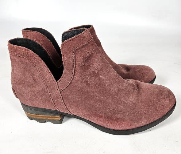 Sorel Lolla Cut Out Red Suede Leather Ankle Boots Cutout Booties Womens Size 9