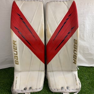 White 35+ Large Senior Bauer Hyperlite Goalie Leg Pads (Used)