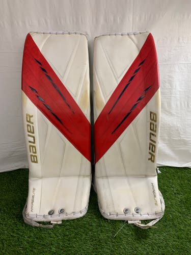White 35+ Large Senior Bauer Hyperlite Goalie Leg Pads (Used)