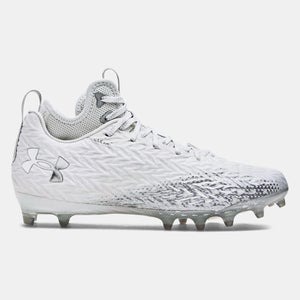 New men's 13 Under Armour Spotlight clone MC white/silver 3026334-100 football/lacrosse cleats