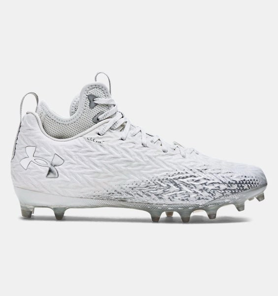 New men's 11.5 Under Armour Spotlight clone MC white/silver 3026334-100 football/lacrosse cleats