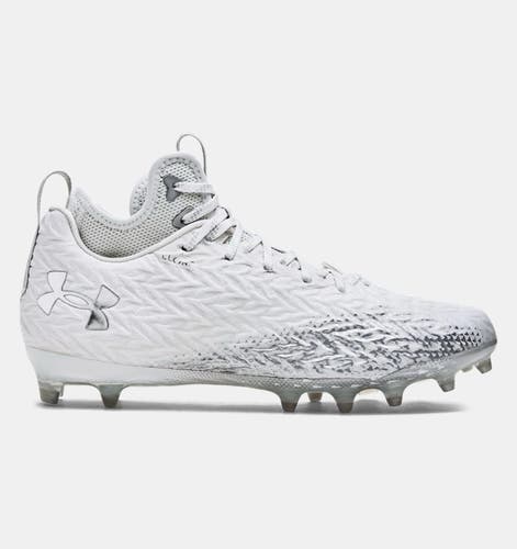 New men's 10 Under Armour Spotlight clone MC white/silver 3026334-100 football/lacrosse cleats