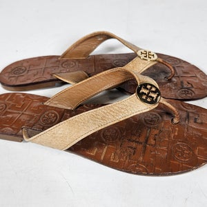 Tory Burch Thora Beige Leather Flip Flop Sandals Women's Size: 7M