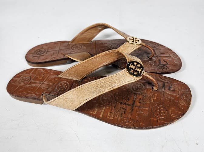 Tory Burch Thora Beige Leather Flip Flop Sandals Women's Size: 7M