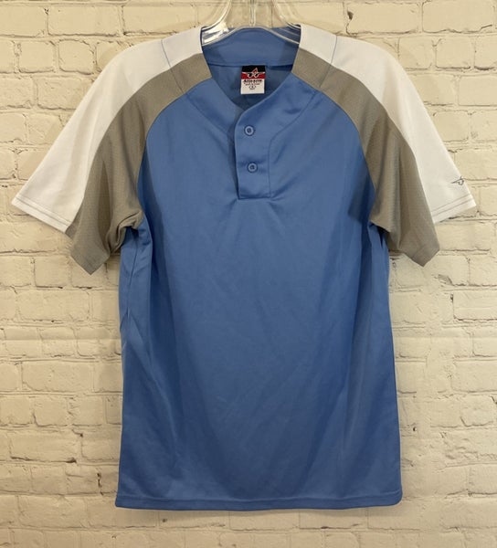Alleson Athletic 80185 Adult's 100% Polyester Baseball Shirt Light Blue White SM