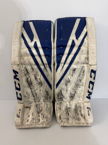 Used Size 28" + 1" Junior CCM Eflex 4.5 Goalie Leg Pads White/Royal