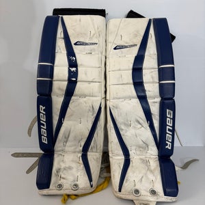 Used Size 28" + 1" Junior Bauer Reactor 5000 Goalie Leg Pads White/Royal