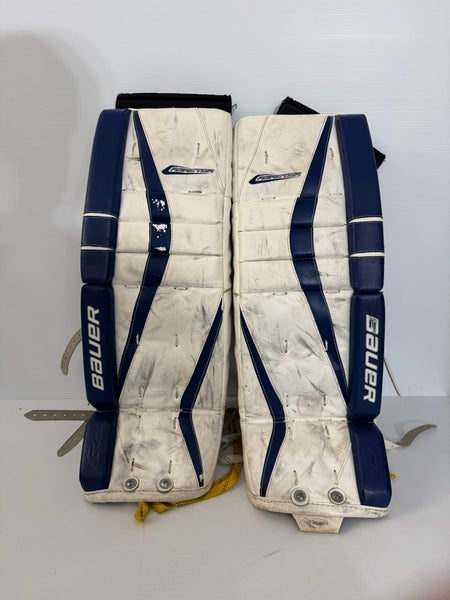 Used Size 28" + 1" Junior Bauer Reactor 5000 Goalie Leg Pads White/Royal