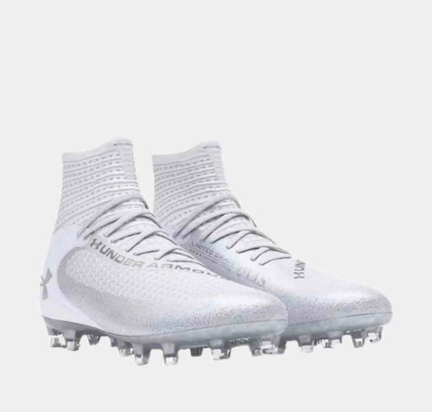 New men's 12 Under Armour highlight 2 MC white/silver 3027303-100 football/lacrosse cleats