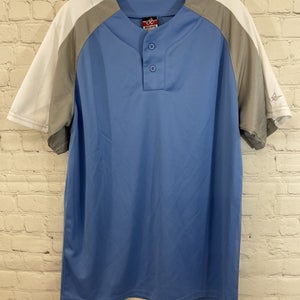 Alleson Athletic 80185 Adult's 100% Polyester Baseball Shirt Light Blue White LG