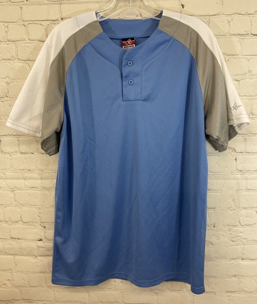 Alleson Athletic 80185 Adult's 100% Polyester Baseball Shirt Light Blue White LG