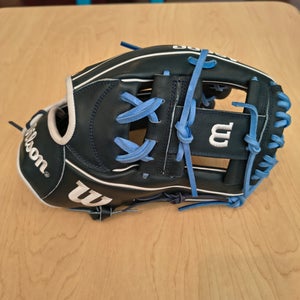 Custom Wilson A2000 Baseball Glove 12.25" (Used) Outfield RH Black with Blue Laces and White Welting