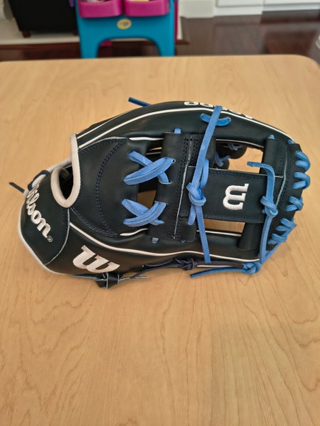 Custom Wilson A2000 Baseball Glove 12.25" (Used) Outfield RH Black with Blue Laces and White Welting