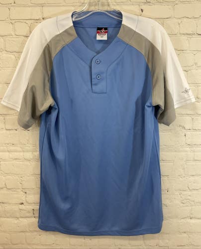 Alleson Athletic 80185 Adult's 100% Polyester Baseball Shirt Light Blue White MD
